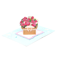 Tarjetas de Felicitación 3D con Cesta de Rosas / Recuerdo de Pascua de Arte Popular / Papel Hecho a Mano con Estampado Dorado y Alta Calidad