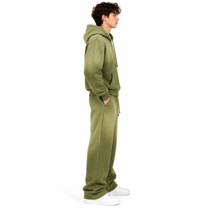 <b>Men</b>’s Olive <b>Green</b> Rhinestone Zip Up <b>Hoodie</b> Wide Leg Jogger Set Premium Streetwear Tracksuit - Product Image 5
