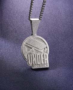 Collier unisexe en argent 925 plaqué or 14 carats avec pendentif moissanite glacé et breloque baguette, lettre personnalisée, bijoux de fête hip-hop - Product Image 1
