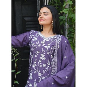 Prachtige lavendelkleurige, met borduurwerk versierde Sharara pak voor feesten, Indiase & Pakistaanse kleding, Feni Fashion, maat <span class=keywords><strong>M</strong></span> - Product Image 4