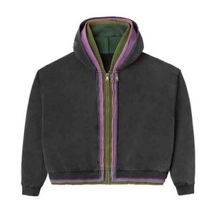 Sweat à capuche zippé pour homme, coupe classique, en coton épais 500 GSM, 100 % coton, tissu éponge d'hiver, avec blocs de couleur personnalisés et trois couches de couture - Product Image 2