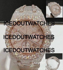 14K Rose Gold VVS Moissanite Diamond Chronograph <b>Watch</b> <b>Case</b> Glass Crystal 10 Bar Water Resistant Stainless Steel Band Bracelet - Product Image 2
