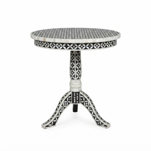 Nueva Mesa de Centro Redonda con Incrustaciones de Hueso, Mesa Auxiliar Geométrica de Mosaico Blanco y Negro Hecha a Mano, Precio Directo de Fábrica, Muebles para el Centro de la Sala - Product Image 1