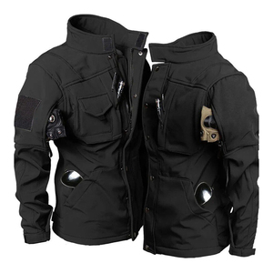 Wholesale Men's Tactical Softshell Jacket Windproof Waterproof Fleece Lined Multi Pocket Outdoor Hiking Utility <b>Coat</b> OEM - Product Image 2