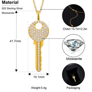 Wholesale Luxury Key Pendant Necklace High Quality Moissanite Jewelry Pendant Solid Gold Plated Pave Setting <b>Charm</b> - Product Image 5