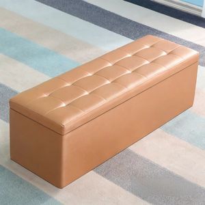 Quilted Leather Ottoman <b>Storage</b> Bench Foot <b>Stool</b> Sleeper Seat for Living Room Bedroom Hallway - Product Image 4