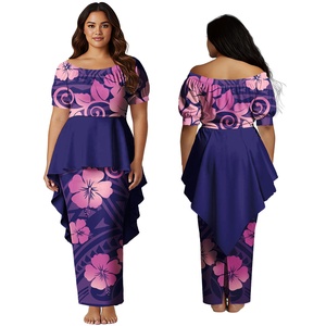 Classic Design Custom Pattern Aloha Beach Dresses Samoan Casual Lady Dress Polynesian Fashion <b>Top</b> and Skirts 2pcs Set Puletasi - Product Image 5