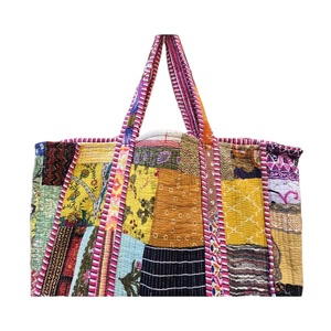 Beautiful Women Shopping Multi Color Hand Quilted Large Tote Bag Handmade Kantha <b>Beach</b> Cotton Kantha Print Quilted Shoulder Bag - Product Image 5