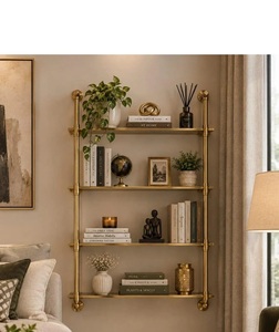 Modern Luxury Brass Three Tier <b>Wall</b> Mounted Storage <b>Shelf</b> Rectangular Metal Chrome Plated Bathroom Decor - Product Image 3