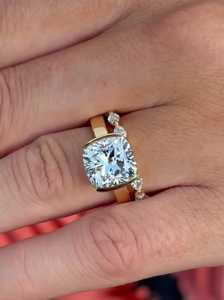 4Ctw Diamond Engagement <b>Rings</b> 14K Solid Gold Half Bezel Set <b>Cushion</b> Cut Lab Grown Diamond With Marquise Bridal Set <b>Wedding</b> Bands - Product Image 4
