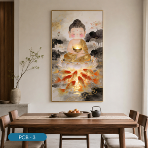 Impression sur verre trempé acrylique moderne de qualité supérieure avec poisson doré et lotus, cadre personnalisé PCB-3, décoration intérieure, marque HALO - Product Image 5