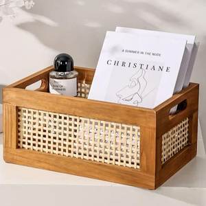 Panier de rangement en rotin écologique avec poignées, fait main, moderne, boîte organisatrice multi-usages - Product Image 4