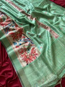 Yumuşak Yarı Pamuklu Saree, Güzel Baskı ve Çekici Ekose Desenli Bollywood Tarzı Parti Sareesi ve Baskılı Bluz - Product Image 5