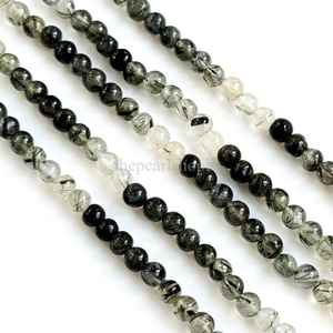 ลูกปัดควอตซ์รูทิเลตสีดำทรงกลมขนาด 5 มม. ลูกปัดควอตซ์รูทิลธรรมชาติ ลูกปัดพลอยรูทิลสีดำผิวเรียบสำหรับทำเครื่องประดับ - Product Image 6