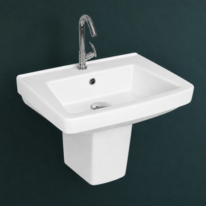 Lavabo Torus con Pedestal Rectangular, Montaje en Suelo, Grifo Monomando de un Solo Orificio, Diseño Minimalista Cromado, Certificado NSF - Product Image 3