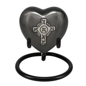 Heart Shape Adult Cremation Urn With Celtic Cross Design Tabletop Display Loved Ones Burial Ashes <b>Keepsake</b> Metal Urns For Sale - Product Image 1