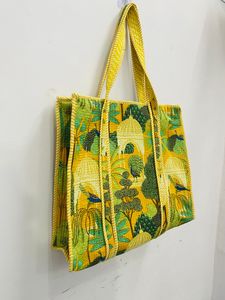 Women Yellow Handmade Quilted Cotton <b>Boho</b> Style Drawstring Closure Shoulder Straps Large Tote <b>Bag</b> Peacock Garden Print <b>Bag</b> - Product Image 1