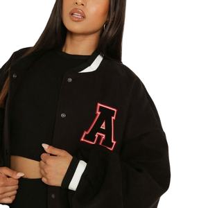 Gran oferta de alta calidad, nuevo estilo, chaquetas universitarias de talla corta para mujer, prendas de vestir con cremallera, chaquetas transpirables de cuero universitario para mujer - Product Image 4