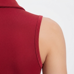 Robe de tennis rouge pour femme avec col chemise, fermeture éclair sur le devant, ajustée, sans manches, jupe plissée, tenue de sport d'été - Product Image 3