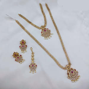 Traditional Alloy Zircon Imitation <b>Pearl</b> Classic Double <b>Necklace</b> <b>Set</b> Ethnic Bridal for Weddings Festivals Special Occasions - Product Image 1