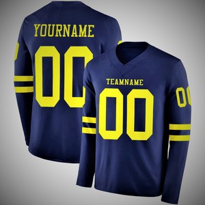 Maillot de football bleu marine personnalisé 100 % polyester, respirant et anti-humidité, manches longues, avec nom et numéros d'équipe, haut de sport d'été - Product Image 3