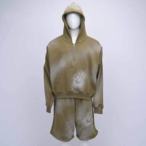 Fully Customized 100% Cotton <b>Hoodie</b> & <b>Shorts</b> <b>Set</b> Top Quality Sun Faded Zipper Casual Street Style Unisex Wear <b>Hoodie</b> <b>Set</b> - Product Image 5