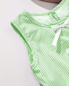 Girls Green Solid Short Sleeve Top Shorts Set with Bow Details 2 Piece Summer Outfit Polyester/Cotton Comfortable - Product Image 4
