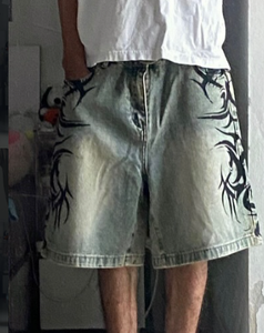 Pantalones Cortos de Mezclilla con Estampado Tribal Personalizado para Hombre, Estilo Vintage, Holgados, Oversize, Streetwear, Fabricante OEM ODM - Product Image 2