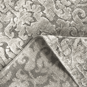 Alfombra de Seda y Lana Anudada a Mano con Diseño Desgastado, de Pelo Corto y Patrón de Espiral Neutro para Sala de Estar Moderna - Product Image 4