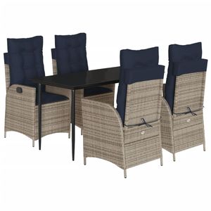 ชุดรับประทานอาหารหวายโพลีสีเทา5ชิ้นพร้อมเบาะรองนั่งชุดสวนสุดหรู - Product Image 2