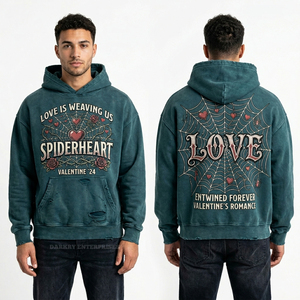 Sweat à capuche Premium Vert Émeraude effet délavé pour homme, avec motif double serpent et cœur, style streetwear, en coton personnalisé - Product Image 6