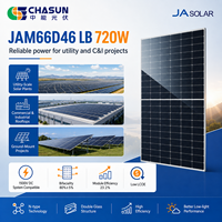 Panneau solaire bifacial JA Solar JAM66D46-720/LB 720W à haute efficacité, type N, double vitrage, module PV pour systèmes solaires sur toiture