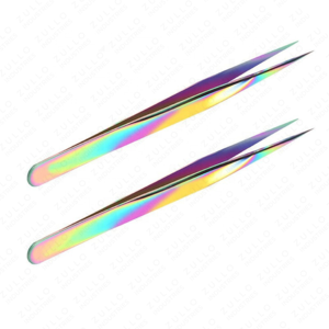 Ensemble de pinces à cils en acier inoxydable arc-en-ciel, 5 pièces, pointe droite et incurvée, applicateurs d'extensions de cils professionnels - Product Image 5