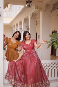 Indian Traditional Stunning Gown in Silver Crunchy with Embroidery Work for Wedding Occasion and festive Party for Women Wear - Product Image 5