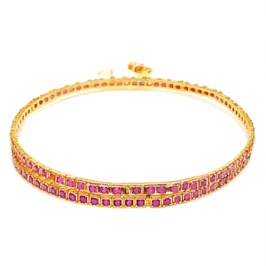 24K Gold Plated American Diamond Square Bangles for Engagement <b>Ruby</b> Color 2*6 - Product Image 2