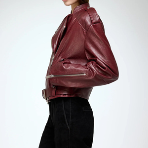 Veste en cuir pour femme de qualité supérieure, col montant, tendance, décontractée, hiver, respirante, tricotée, écologique, coupe-vent, mode - Product Image 2
