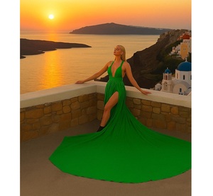 Dramatic Designer Flying Dress Satin Silk Maxi <b>Gown</b> Long Flowing Train High Fashion Photoshoot Womens Evening Party Dress - Product Image 1
