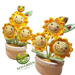 Vente en gros d'usine : Plantes en pot au crochet faites à la main, fleurs en fil tricoté, décorations florales artificielles pour la maison, le bureau, la vente au détail et les cadeaux - Product Image 5