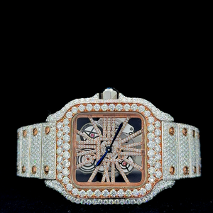 Montre Unique Entièrement Sertie de Diamants, Bicolore Rose, Squelette, Style Hip Hop, avec Diamants Moissanite de Clarté VVS - Product Image 1