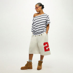 Camiseta de punto casual sólida con hombros descubiertos y manga corta para mujer, top elegante y sexy con bordado a rayas para verano. - Product Image 6