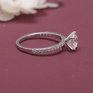 IGI Certified Round Solitaire <b>Diamond</b> Engagement <b>Ring</b> with Pavé Band in 14K White / Rose & Yellow Gold - Product Image 5