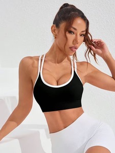 Ladies Seamless Anti-Chafe Running Bra | <b>Cross</b> Back Keyhole Cutout Sportswear Tank | Solid Dyed Padded Activewear <b>Top</b> - Product Image 2