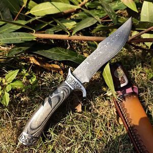 Cuchillo de Caza Damasco de Alta Calidad, Hecho a Mano, Hoja Fija con Funda de Cuero para Acampar y Cazar al Aire Libre - Product Image 4