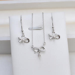 Ensemble de bijoux semi-mode en argent S925 avec boucles d'oreilles à nœud et collier avec pendentif personnalisé, chaîne, accessoires de bricolage - Product Image 2