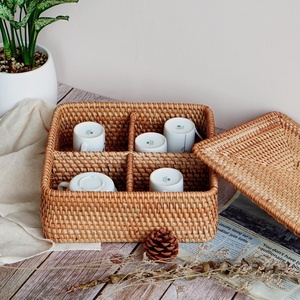 Coffee sugar <b>tea</b> storage caddy <b>boxes</b> weave rattan box with sections teabag dried fruit organizer - Product Image 4