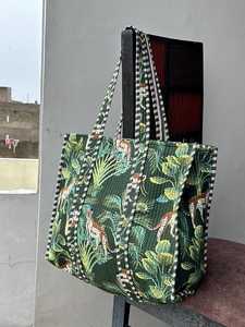 Top Selling Black Leopard Cheetah Animal Printed Cotton Kantha Quilted Storage Tote <b>Bag</b> Women Shoulder Travel Carrying Handbag S - Product Image 4