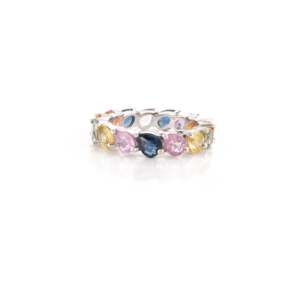 18K <b>Gold</b> Pear Cut Multi Sapphire Cluster <b>Ring</b> for Women - Product Image 3