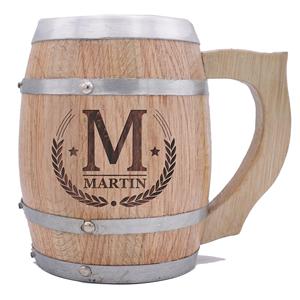 Jarra de Cerveza de Madera Clásica Ecológica con Nombre Grabado Personalizado, Regalo Hecho a Mano para Padrinos de Boda, Cumpleaños, Amantes de la Cerveza - Product Image 1