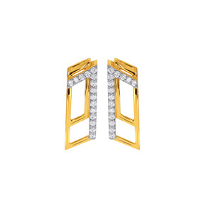 Pendientes de Diamantes Rectangulares Elegantes, Minimalistas, de Oro Amarillo, con Diamantes Redondos Brillantes, para Uso Diario, para Mujer - Product Image 1