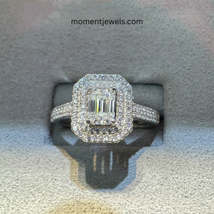 925 Sterling <b>Silver</b> Moissanite Engagement <b>Ring</b> <b>Emerald</b> Cut Center Stone Pave Claw Setting Wedding Anniversary Jewelry for Women - Product Image 2